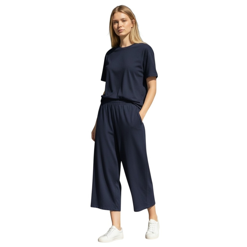 Aecupper Womens Wide Leg Pants Elastic Waist Pull On Pockets Navy Cotton 3XL NWT